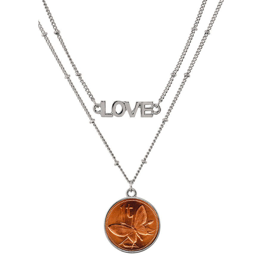 Butterfly Coin Double Strand Love Necklace Image 1