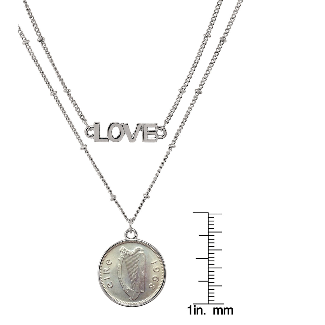 Irish Three Pence Harp Coin Double Strand Love Necklace Image 3