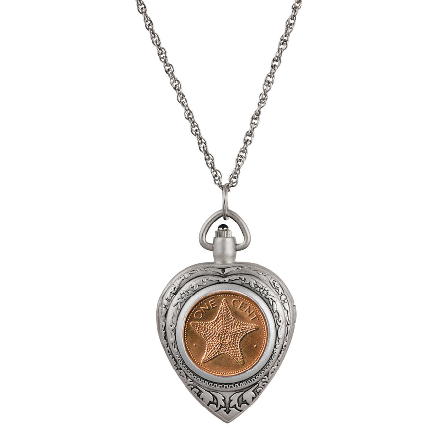 Starfish Coin Heart Locket Pocket Watch Pendant Image 1