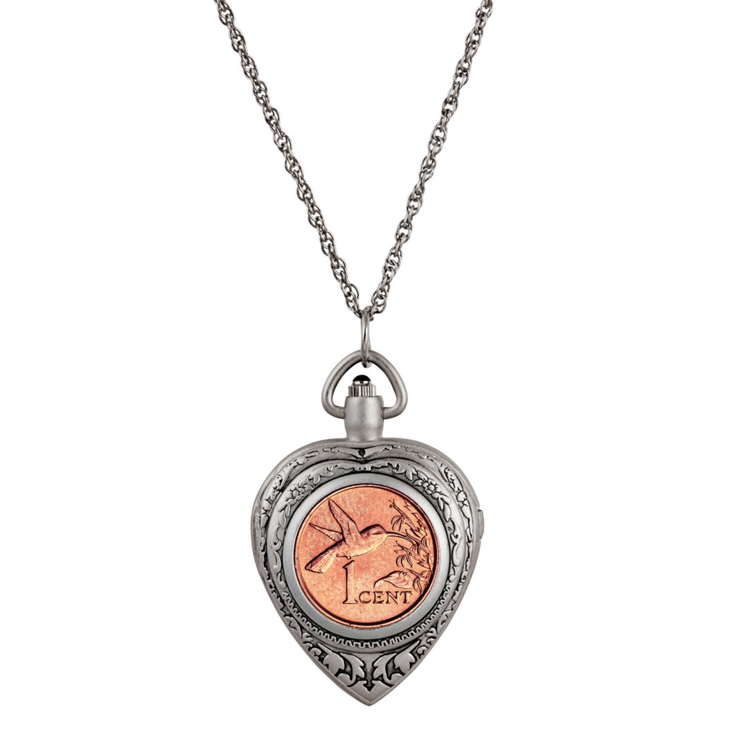 Hummingbird Coin Heart Locket Pocket Watch Pendant Image 1