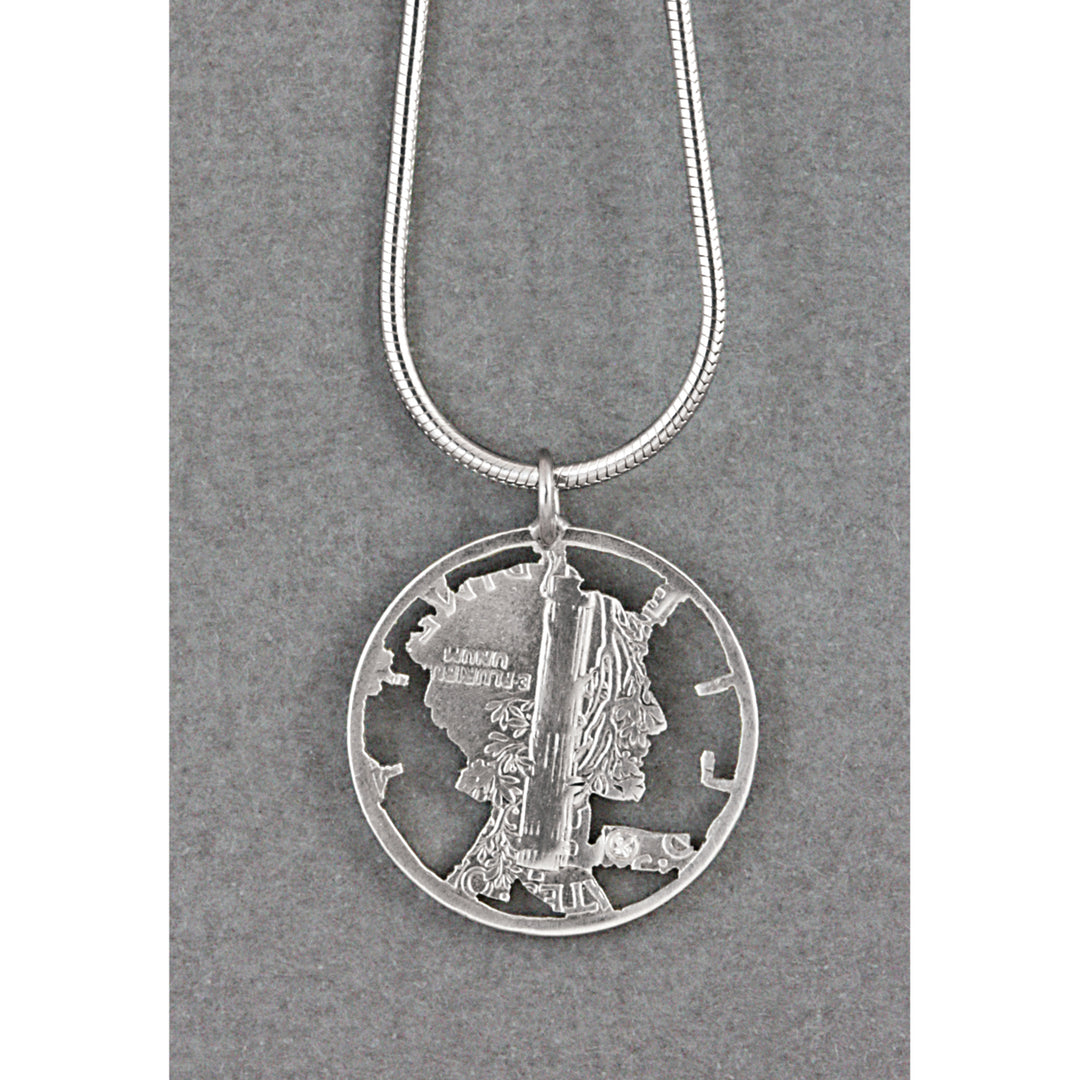 Silver Mercury Dime Hand Cut Coin Sterling Silver Necklace Image 3