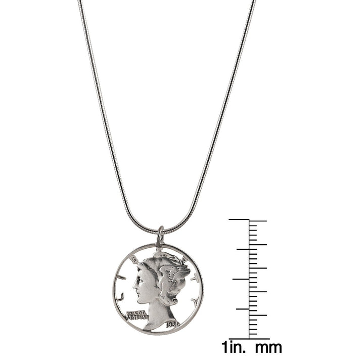 Silver Mercury Dime Hand Cut Coin Sterling Silver Necklace Image 4