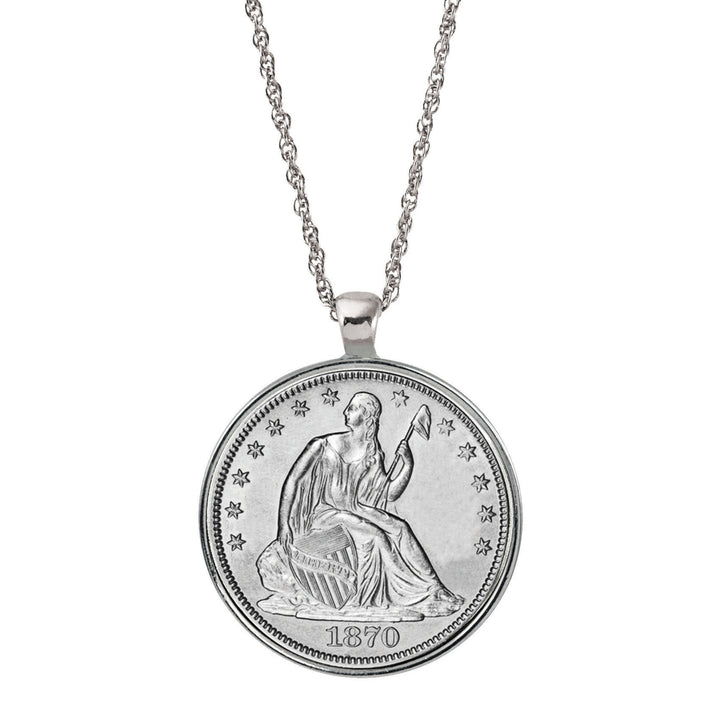 Silver Seated Liberty Half Dollar Coin Silvertone Pendant Image 1