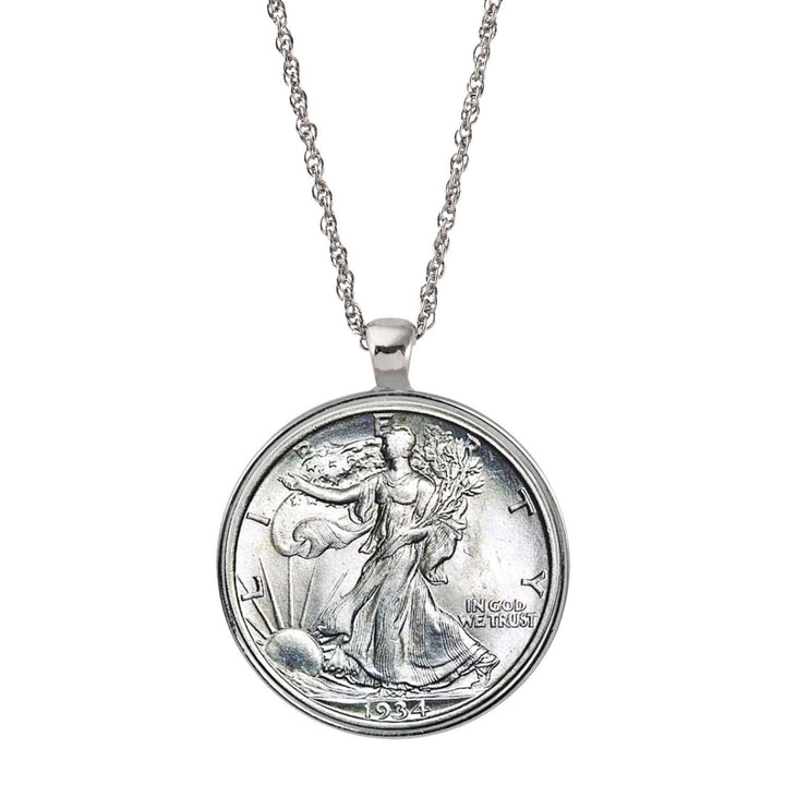 Silver Walking Liberty Half Dollar Coin Silvertone Pendant Image 1