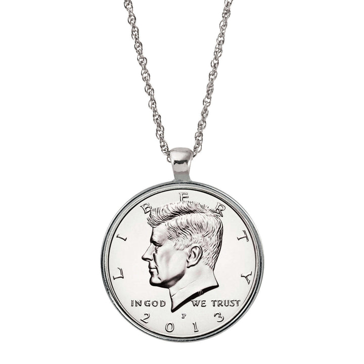 JFK Half Dollar Coin Silvertone Pendant Image 1