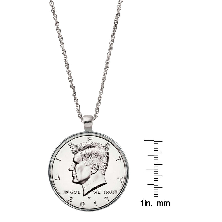 JFK Half Dollar Coin Silvertone Pendant Image 3