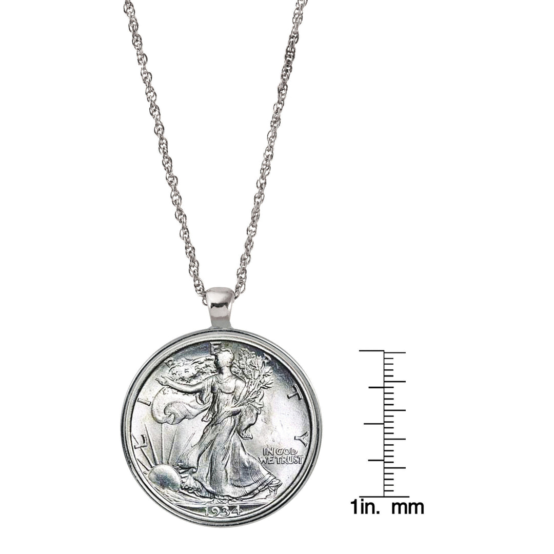 Silver Walking Liberty Half Dollar Coin Silvertone Pendant Image 3