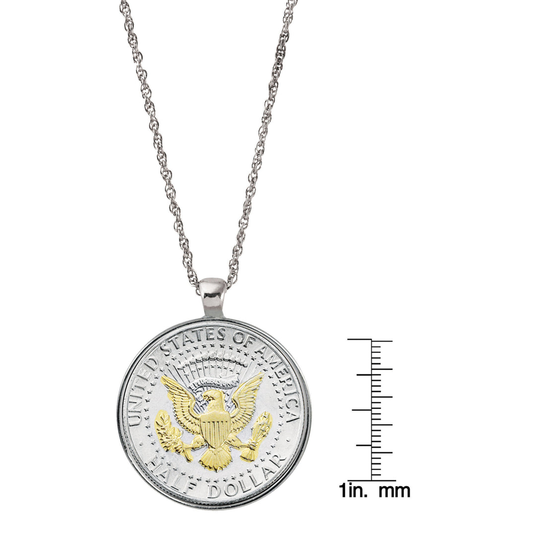 Selectively Layered in Gold Presidential Seal Half Dollar Coin Silvertone Pendant Image 3