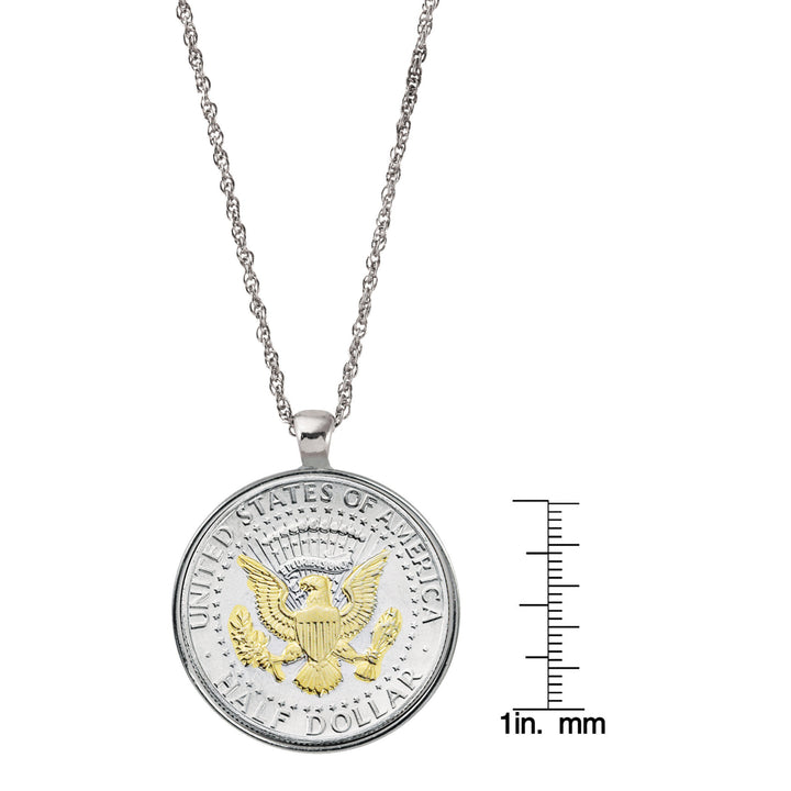 Selectively Layered in Gold Presidential Seal Half Dollar Coin Silvertone Pendant Image 3