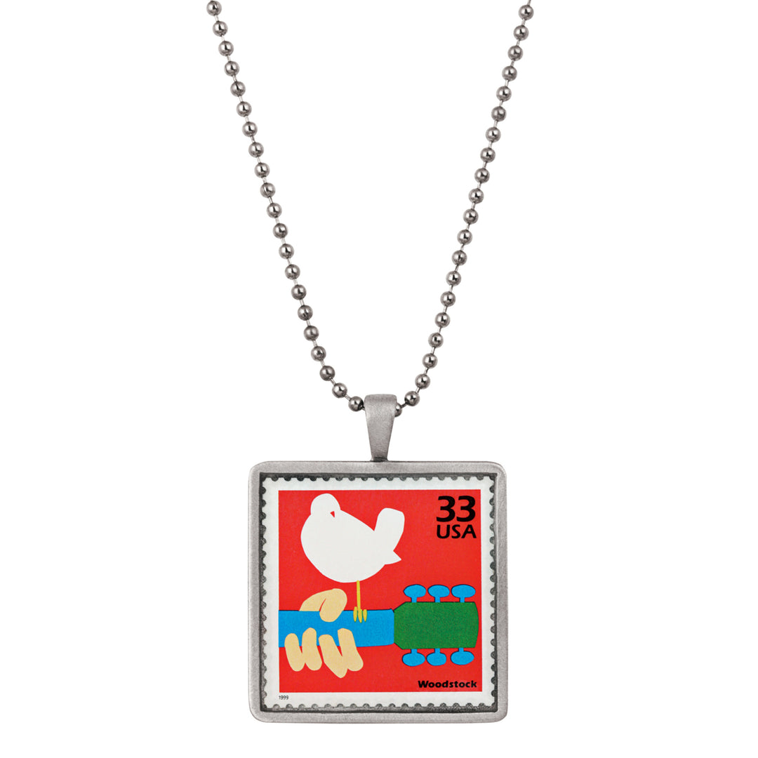 United States Postage Woodstock Celebration Stamp Ball Chain Necklace Image 1