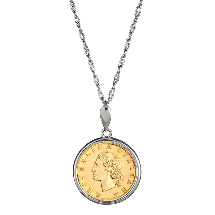 Italian Republic 20 Lira Coin Sterling Silver Necklace Image 1