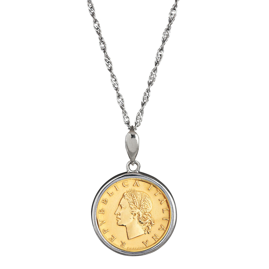 Italian Republic 20 Lira Coin Sterling Silver Necklace Image 1