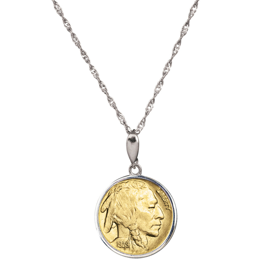 Gold Layered Buffalo Nickel Coin Sterling Silver Necklace Image 1