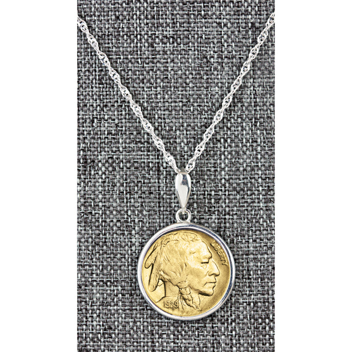 Gold Layered Buffalo Nickel Coin Sterling Silver Necklace Image 2