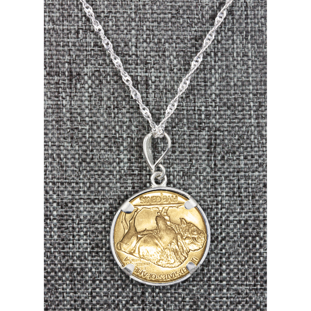 Gold Layered Buffalo Nickel Coin Sterling Silver Necklace Image 3