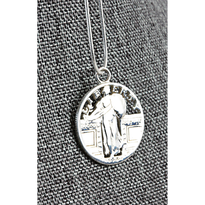 Silver Standing Liberty Quarter Hand Cut Coin Sterling Silver Necklace Image 3