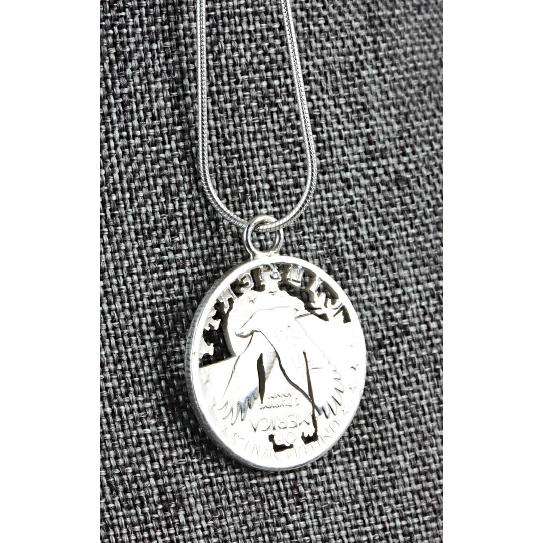 Silver Standing Liberty Quarter Hand Cut Coin Sterling Silver Necklace Image 4