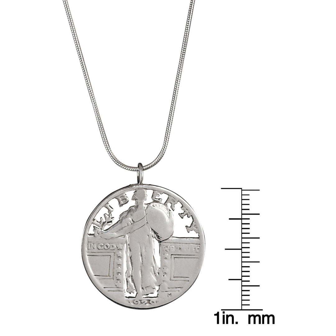 Silver Standing Liberty Quarter Hand Cut Coin Sterling Silver Necklace Image 4