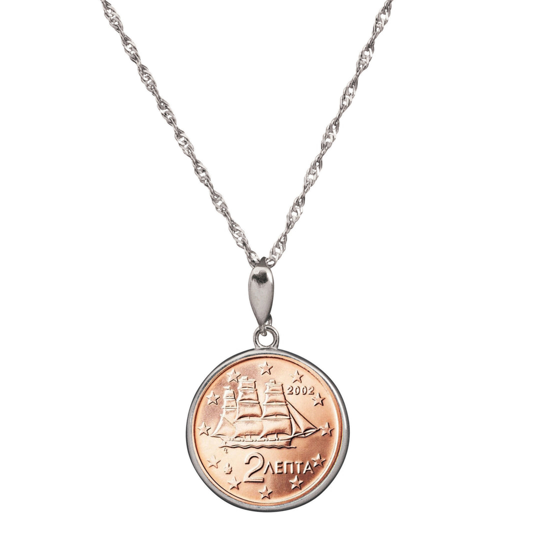 Greek 5 Euro Cent Coin Sterling Silver Necklace Image 1