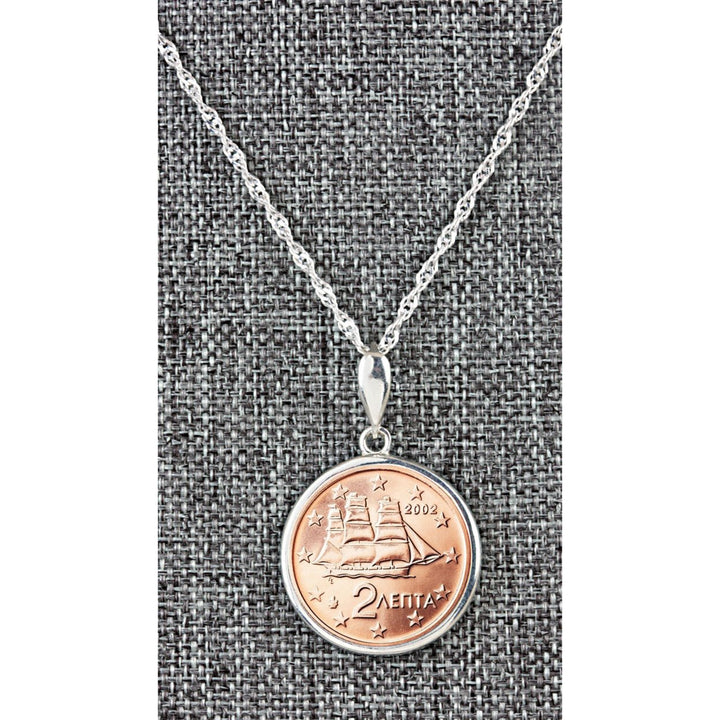 Greek 5 Euro Cent Coin Sterling Silver Necklace Image 2