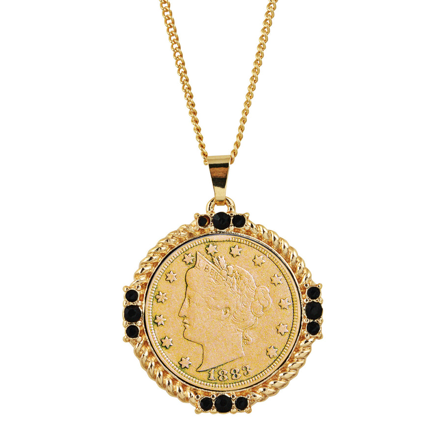 Gold Layered Liberty Nickel Medallion Goldtone Necklace Pendant Image 1