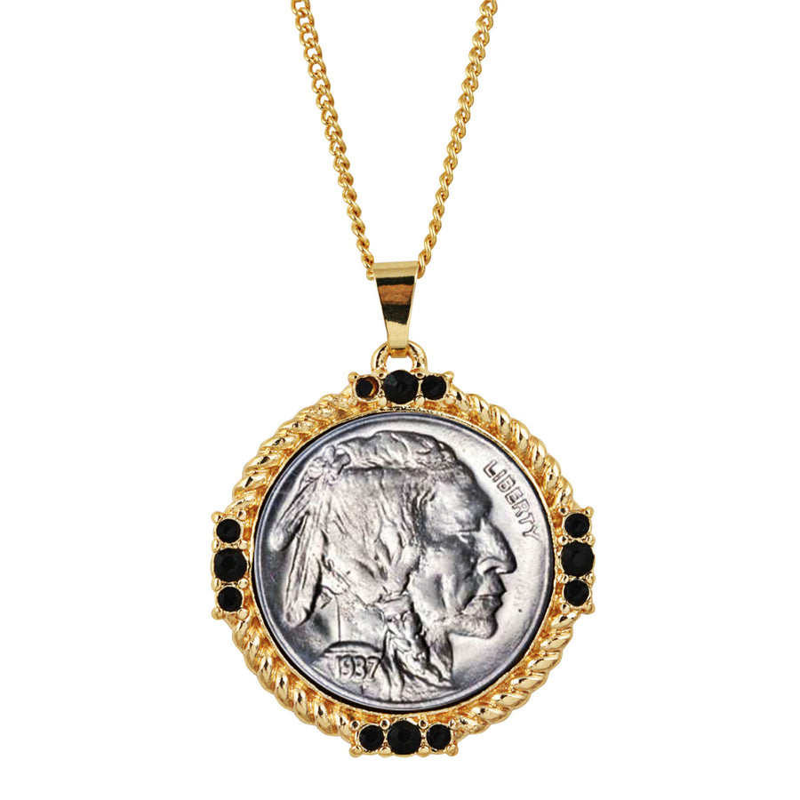 Buffalo Nickel Medallion Goldtone Necklace Pendant Image 1