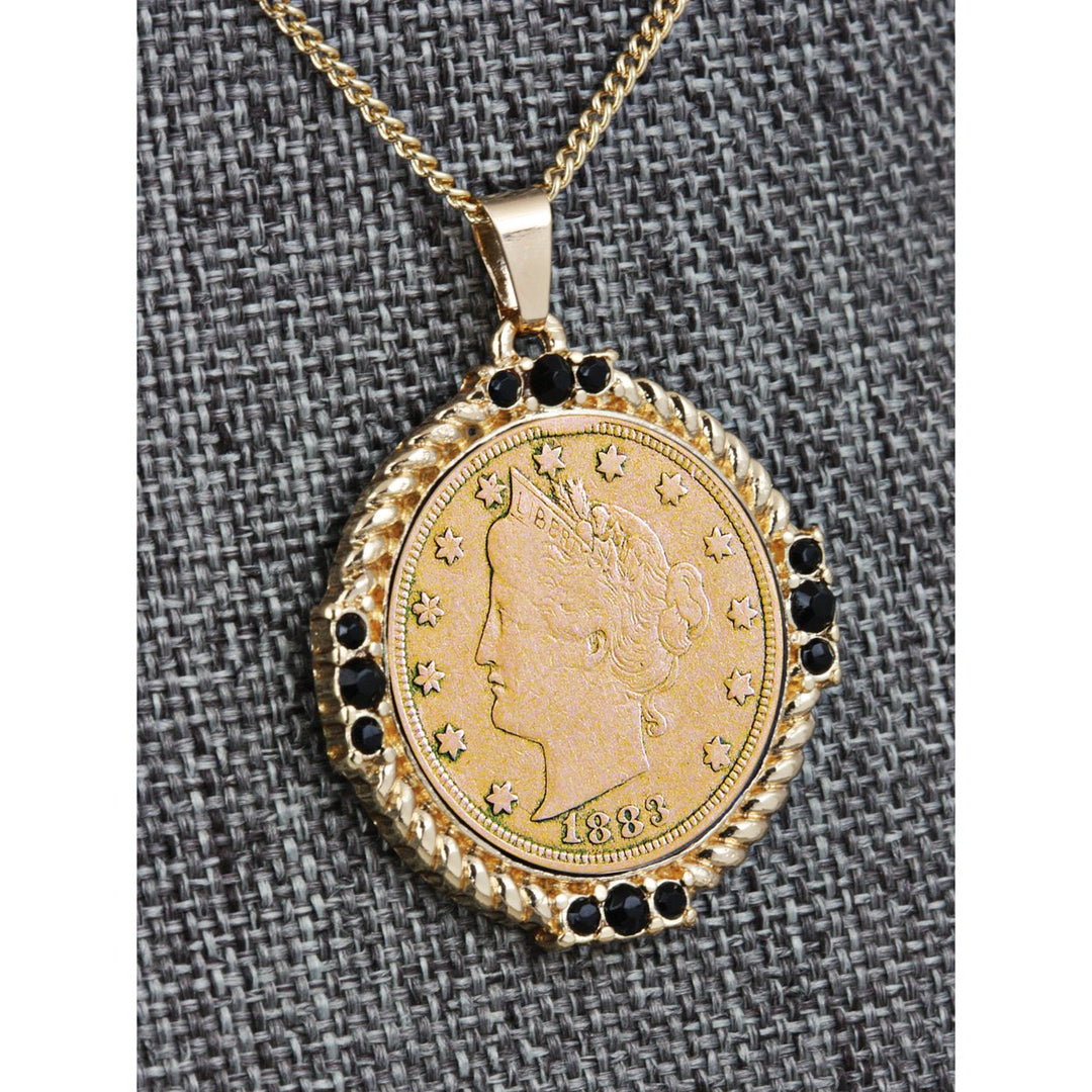 Gold Layered Liberty Nickel Medallion Goldtone Necklace Pendant Image 2