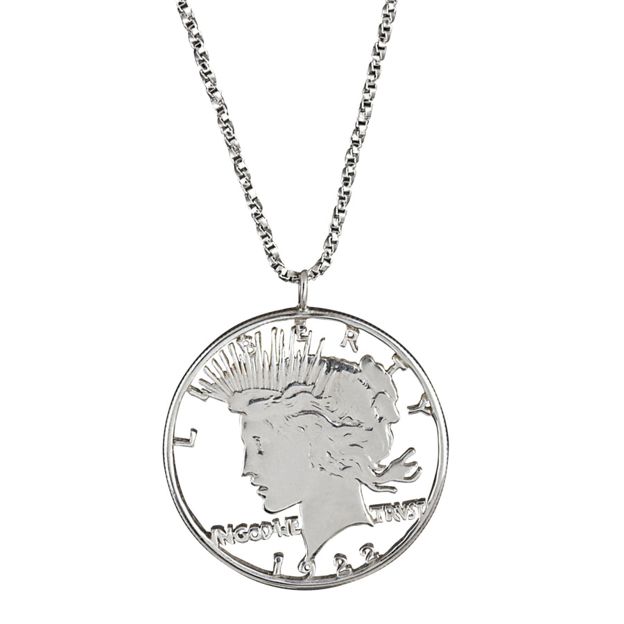 Silver Peace Dollar Hand Cut Coin Sterling Silver Necklace Image 1