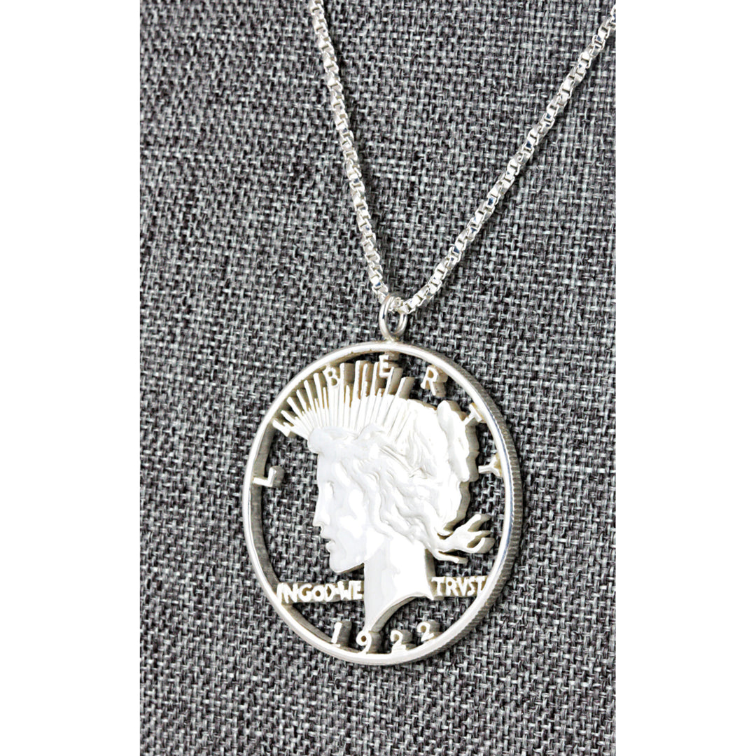 Silver Peace Dollar Hand Cut Coin Sterling Silver Necklace Image 3