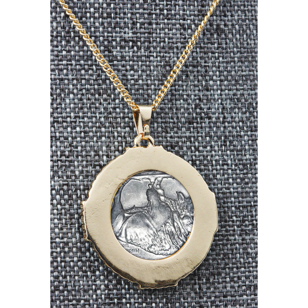 Buffalo Nickel Medallion Goldtone Necklace Pendant Image 4