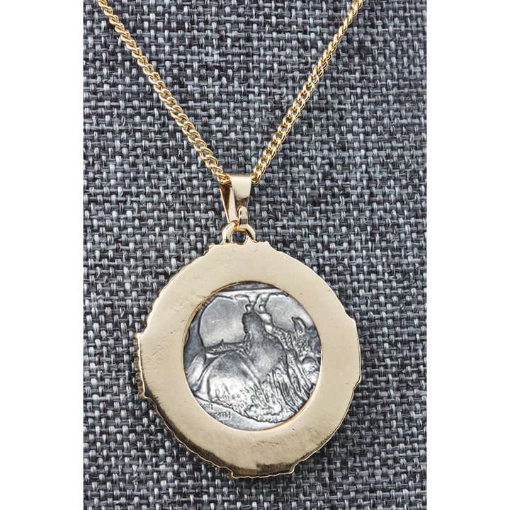 Buffalo Nickel Medallion Goldtone Necklace Pendant Image 4