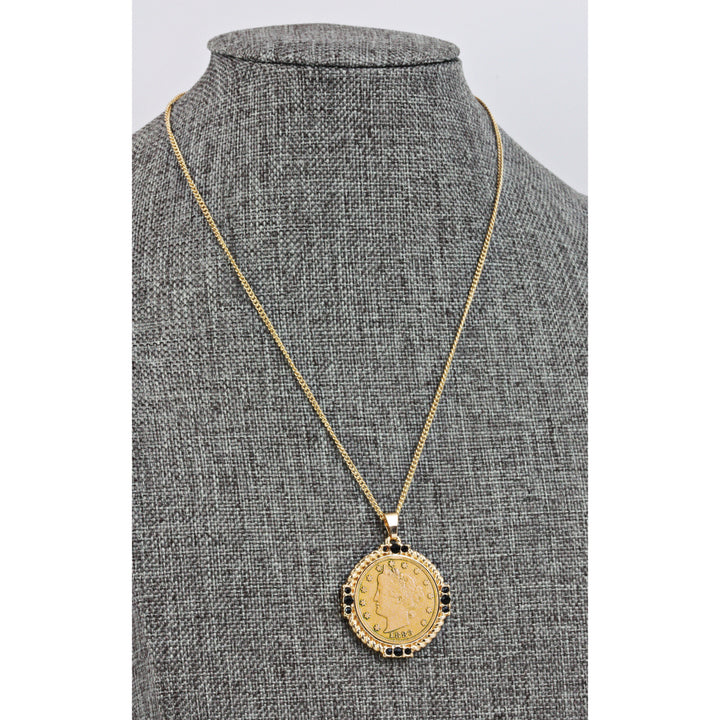 Gold Layered Liberty Nickel Medallion Goldtone Necklace Pendant Image 4