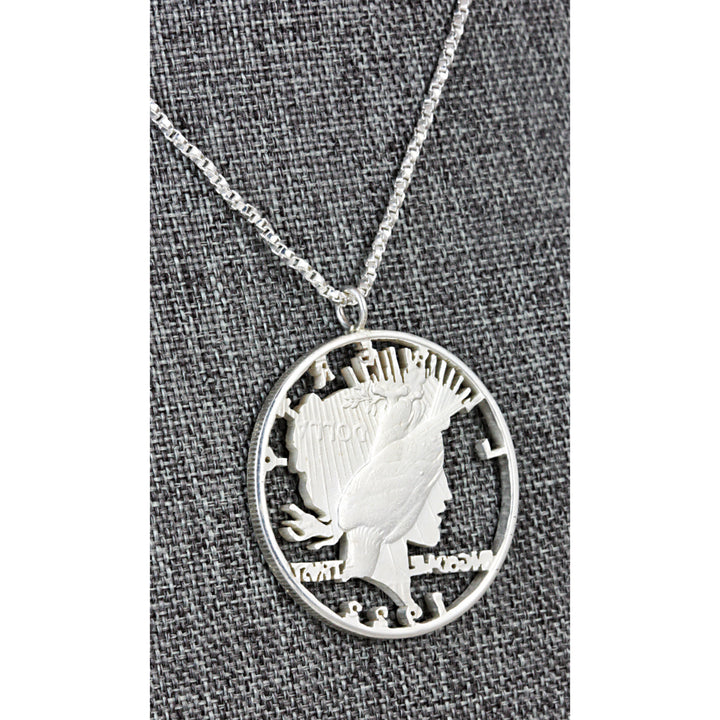 Silver Peace Dollar Hand Cut Coin Sterling Silver Necklace Image 4