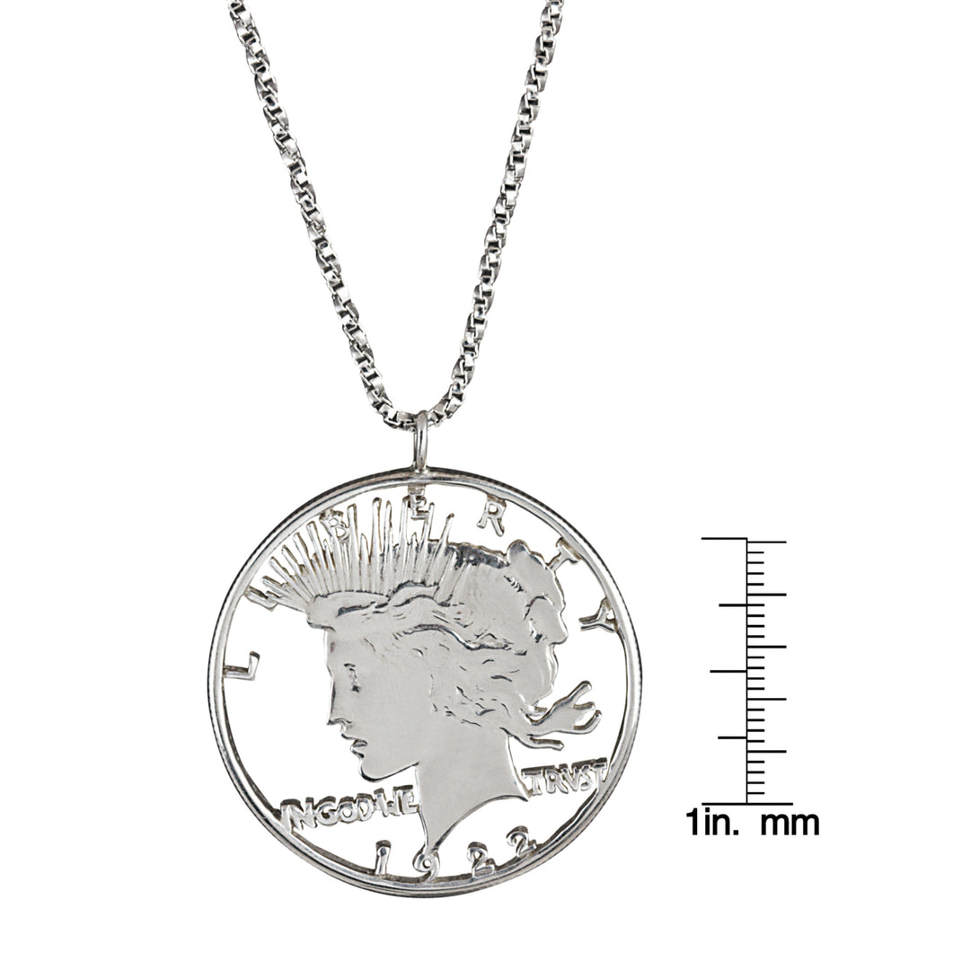 Silver Peace Dollar Hand Cut Coin Sterling Silver Necklace Image 4