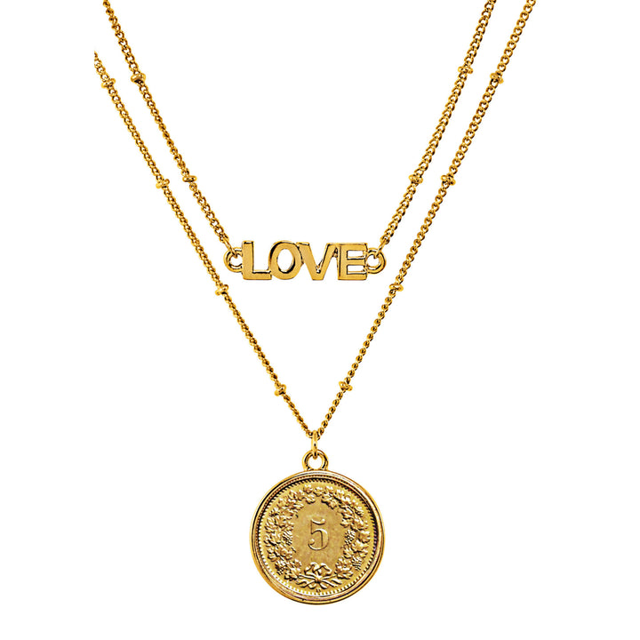 Swiss Coin Goldtone Double Strand Love Necklace Image 1