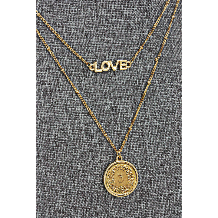 Swiss Coin Goldtone Double Strand Love Necklace Image 2