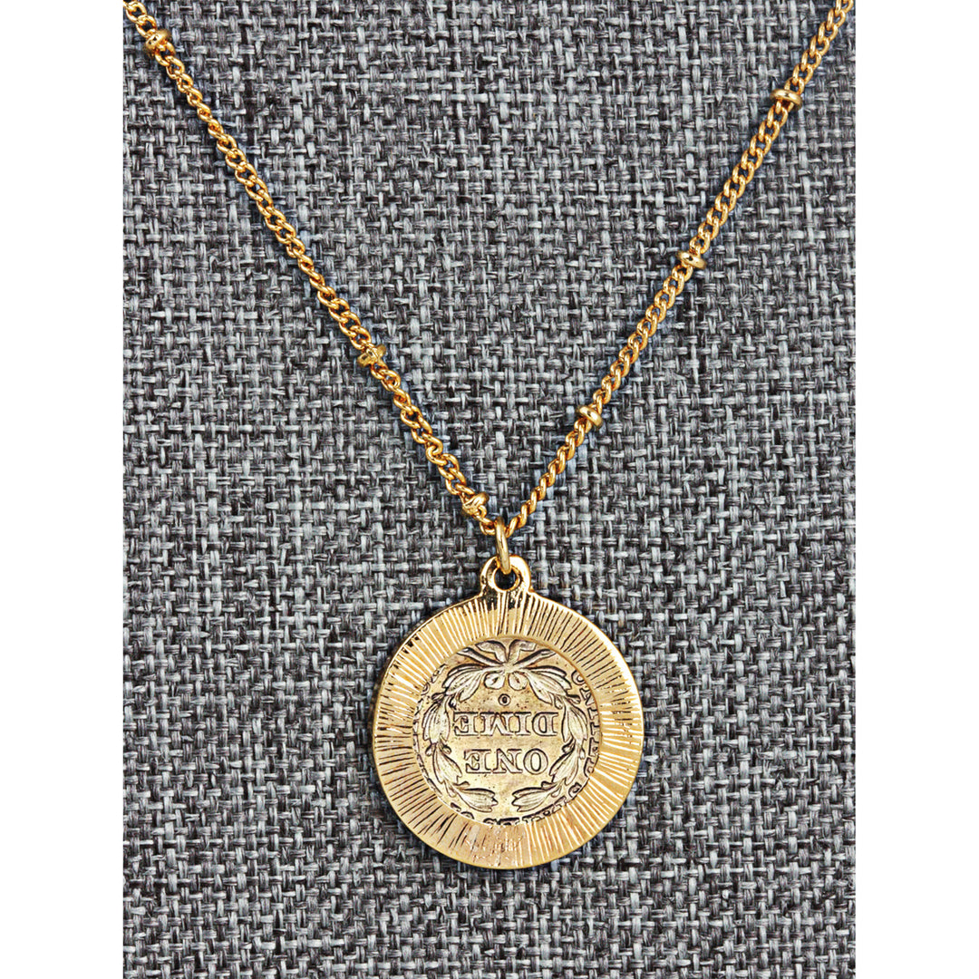 Gold Layered Seated Dime Coin Goldtone Double Strand Love Necklace Image 4