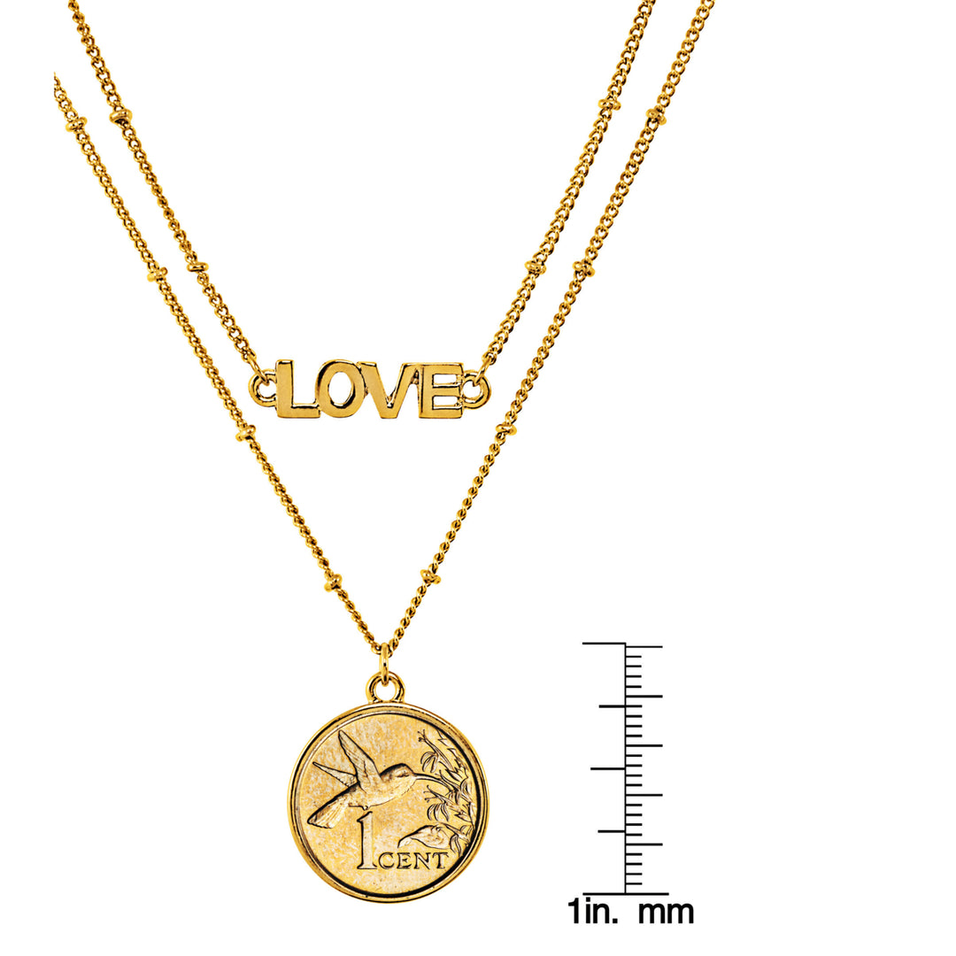 Gold Layered Hummingbird Coin Goldtone Double Strand Love Necklace Image 6