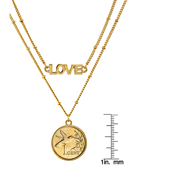 Gold Layered Hummingbird Coin Goldtone Double Strand Love Necklace Image 6