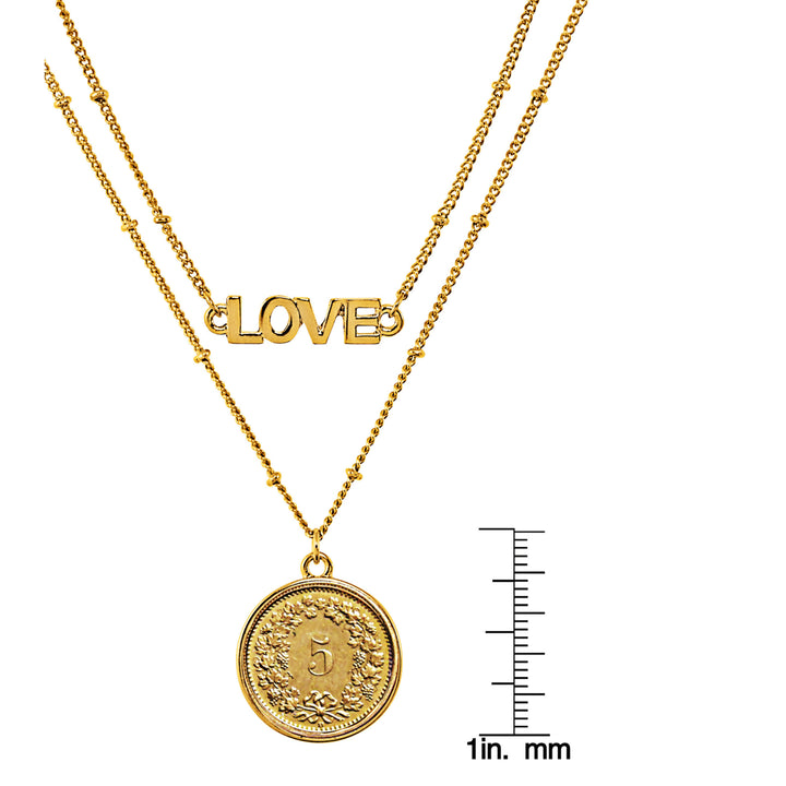 Swiss Coin Goldtone Double Strand Love Necklace Image 6