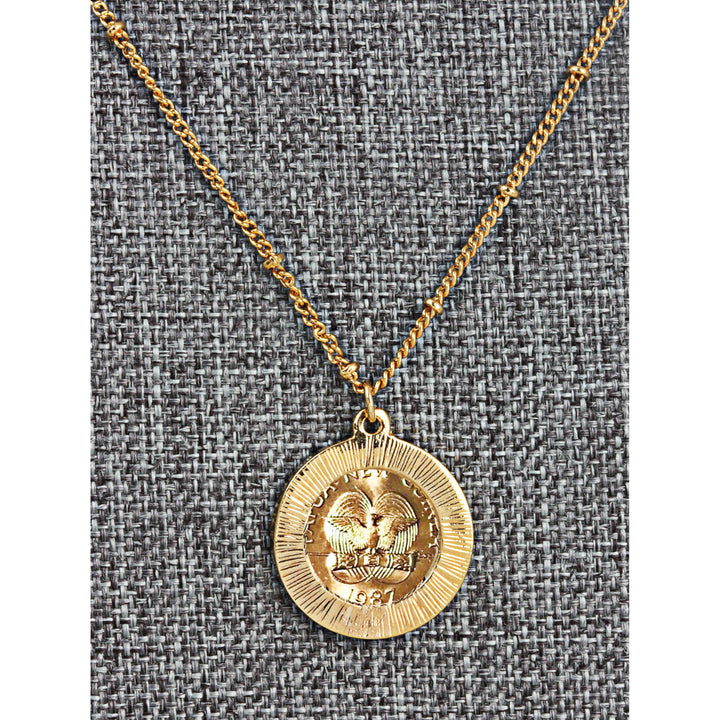 Gold Layered Butterfly Coin Goldtone Double Strand Love Necklace Image 4