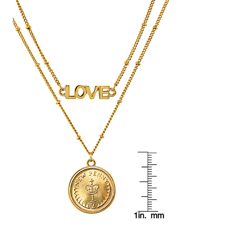 Gold Layered 1/2  Penny Goldtone Double Strand Love Necklace Image 6