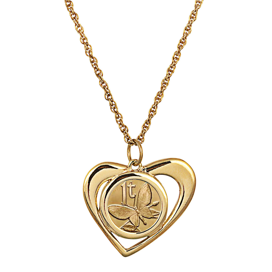 Gold Layered Butterfly Coin Heart Pendant Image 1