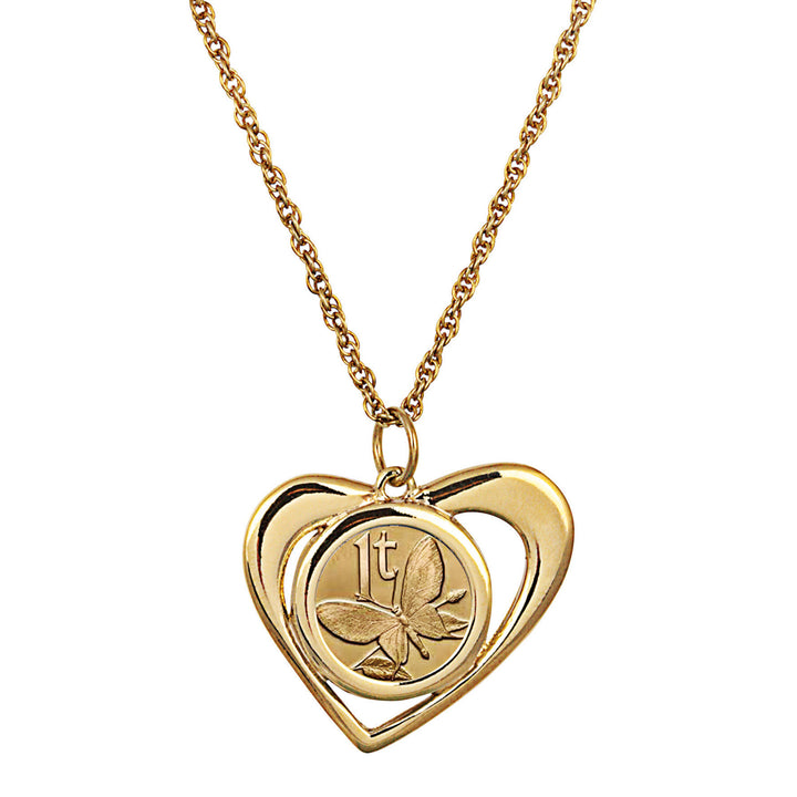 Gold Layered Butterfly Coin Heart Pendant Image 1