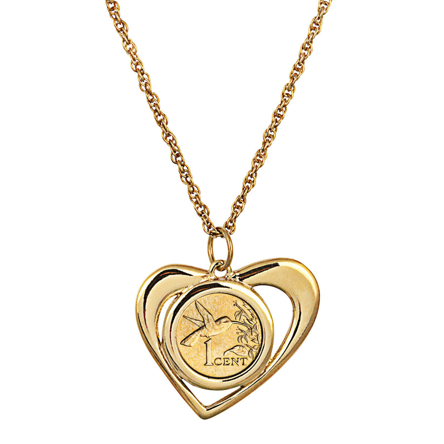 Gold Layered Hummingbird Coin Heart Pendant Image 1