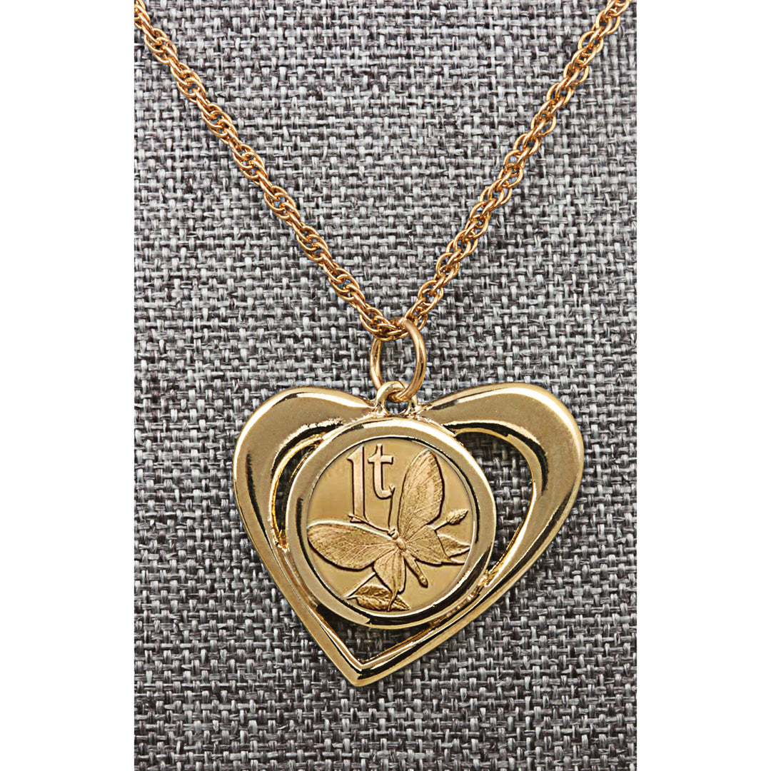 Gold Layered Butterfly Coin Heart Pendant Image 3