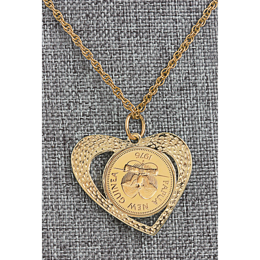 Gold Layered Butterfly Coin Heart Pendant Image 4