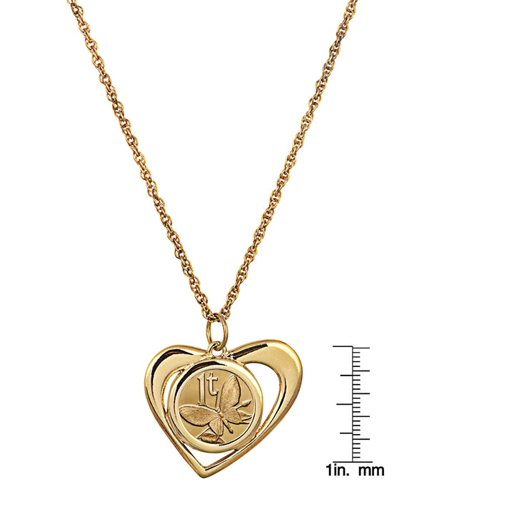 Gold Layered Butterfly Coin Heart Pendant Image 6