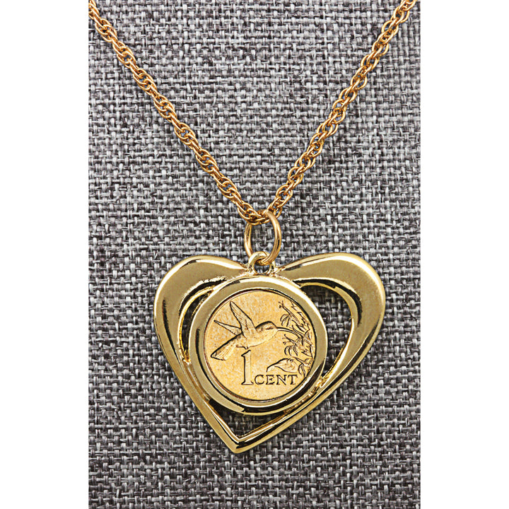 Gold Layered Hummingbird Coin Heart Pendant Image 3