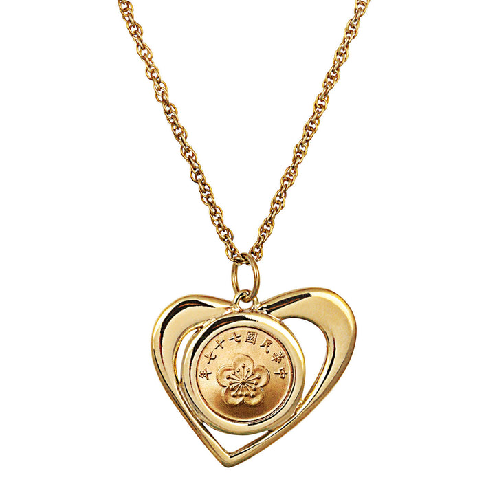 Gold Layered Chinese Orchid Coin Heart Pendant Image 1